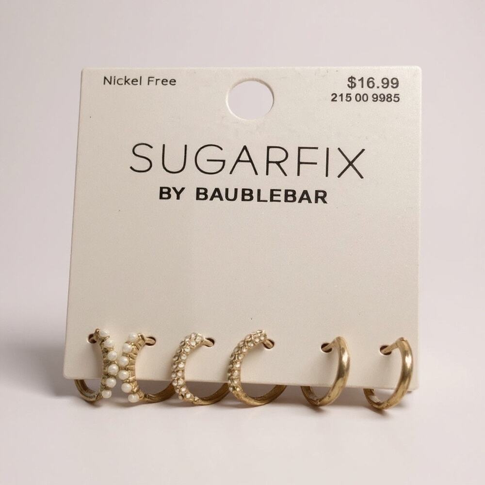 Sugarfix by Baublebar Gold, Pearl & Pave Hoop Earring Set | 3 Pair NWT